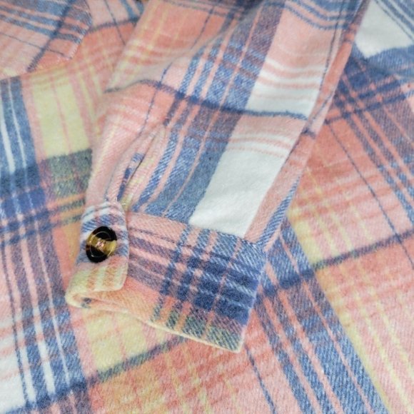 WOMEN’S CASUAL PINK  MULTI PLAID FLANNEL SHACKET JACKET OVERSIZED - Picture 6 of 11